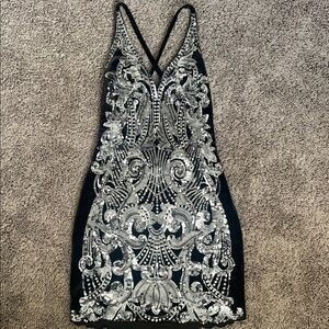 Elegant Black and Silver Sequin Dress